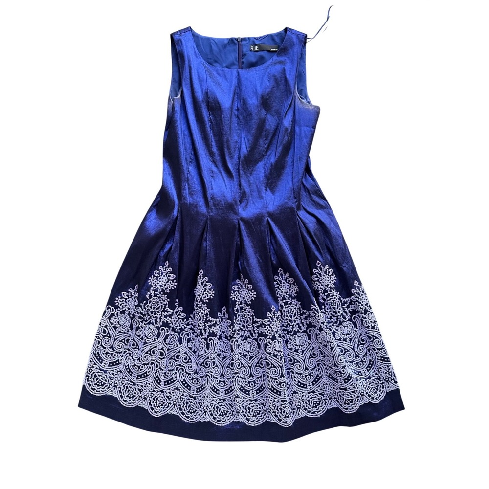 Leslie Fay Royal Blue Beaded Hem Sleeveless Fit & Flare Cocktail Dress Size 10